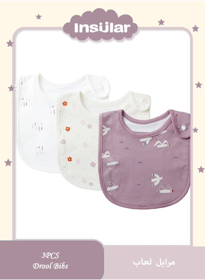 insular 3 Pack Baby Bibs, Soft Cotton Drool Bibs with Snap Closure, Absorbent Bibs for Teething Babies and Toddlers, Adjustable and Easy Clean, Purple/White - Image 1